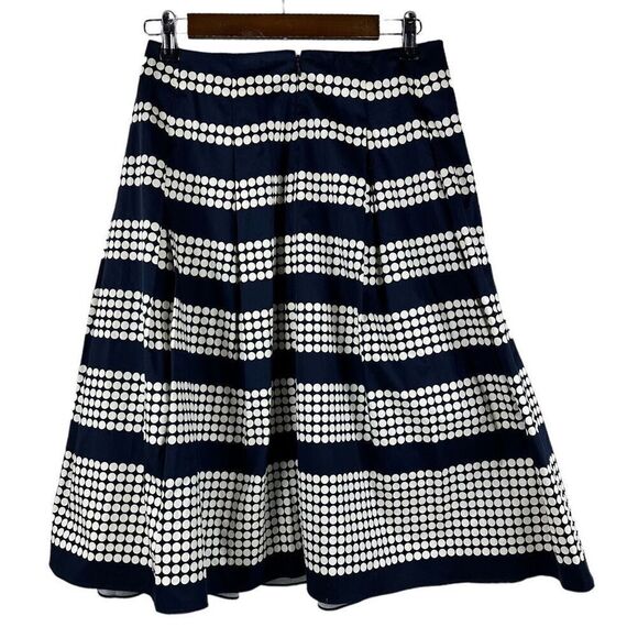 Talbots Navy White Polka Dot Pleated Woven Cotton Stretch Midi Skirt Size 4 - Picture 2 of 5